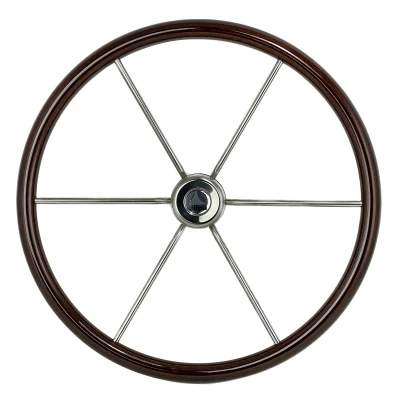 Afbeelding van 6 spaaks stuurwiel leader wood rvs met mahoniehouten rand a=360mm b=100mm