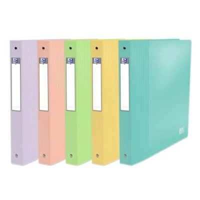 Afbeelding van OXFORD 10 stuks School Life ordner A4XL rug 40 mm 4 ronde ringen polypropyleen omslag pastelkleuren