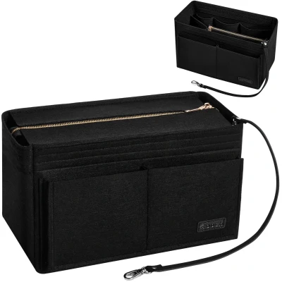 Afbeelding van Ropch Handtasrganizer, vilten tasorganizer voor dameshandtas, met afneembare afdekking ritssluiting, zwart XL