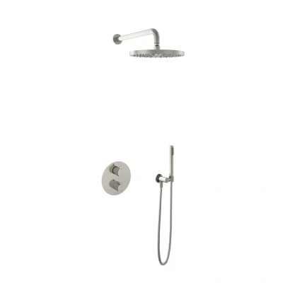 Afbeelding van Hotbath Get together Regendoucheset IBS1A Geborsteld nikkel Staaf Handdouche 30cm Hoofddouche Wandarm 35cm met wandhouder