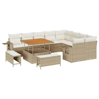 Afbeelding van vidaXL 12 delige ligbed set met kussens in beige, poly riet en acacia