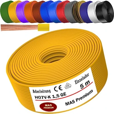 Afbeelding van Aderleiding H07 V K 1x1,5 mm² geel enkele ader flexibel van 5 tot 100 m (5m)