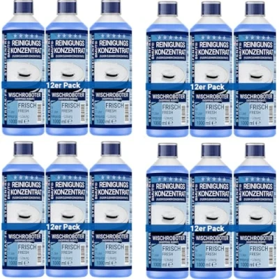 Afbeelding van 12 x 1000 ml dweilrobot reinigingsmiddel concentraat extra frisse geur streepvrij &amp; schuimarm + doseerbeker vloerreiniger en nog veel meer