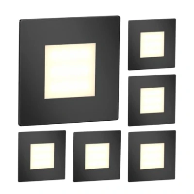 Afbeelding van ledscom.de 6 LED traplamp/inbouw wandlamp FEX voor binnen en buiten, hoekig, zwart, 85 x 85mm, warm wit