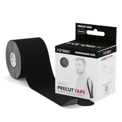 Afbeelding van Kintex Kinesiologie Tape voorgesneden, 20 strips á 25 cm x 5 cm, PreCut Tape, huidvriendelijk, waterdicht, voor sport en fysiotherapie (zwart)