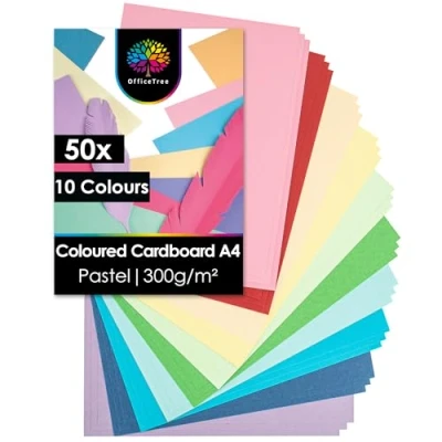 Afbeelding van OfficeTree 60 x Pastelkleurig Karton A4 300g/m² 10 Kleuren Fotokarton om te knutselen en ontwerpen
