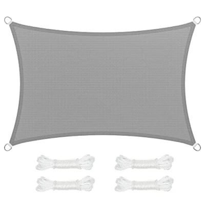 Afbeelding van SONGMICS Zonnezeil 2 x 3 m, zonwering van HDPE weefsel, luchtdoorlatend, waterdoorlatend, voor terras, tuin, balkon, camping, rechthoekig, concaaf, m touwen, lichtgrijs GSS23QY