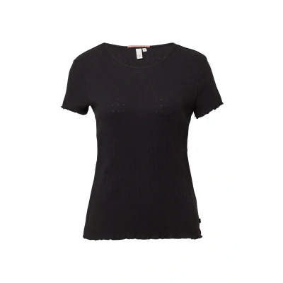 Afbeelding van QS MIT Ajourmuster Tshirt basic, Dames, Maat: Large, Schwarz