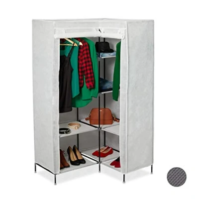 Afbeelding van Relaxdays hoekkledingkast, 3.0, 8 vakken, 2 kledingroedes, steeksysteem, deuren, 169x100x83 cm, kledingkast stof, wit