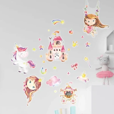 Afbeelding van Papierdrachen muurstickers 8 vellen met voor kinderen kinderkamer decoratie wanddecoratie eenhoorn 22 x 30 cm per vel jongens en meisjes set 2