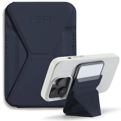 Afbeelding van MOFT MagSafe Portemonnee Magentic Telefoonstandaard voor iPhone 15 14 13 12 Series, Opvouwbare Vegan Leren Kaarthouder met 3 Verstelbare Kijkhoeken, Accessoires, Diep Blauw