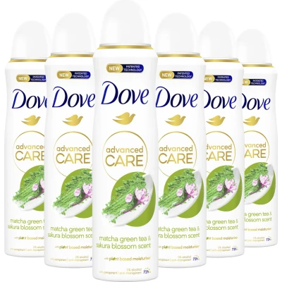 Afbeelding van Dove Advanced Care Matcha &amp; Sakura anti transpirant deodorant spray 6 x 150 ml voordeelverpakking