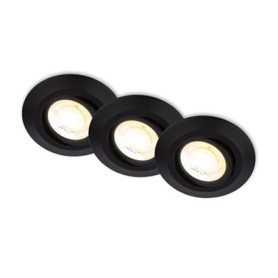 Afbeelding van BRILONER Set van 3 LED inbouwspots 230V Behuizing 50% gerecycled, Dimbaar, Zwenkbaar, Ra90, Kleurtemperatuurverandering, spot, vlak, Plafondspots, Inbouwspots, 68mm, 90x24mm (DxH), Zwart