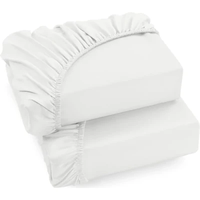 Afbeelding van Utopia Bedding Set van 2 Hoeslakens, 35 cm Diep, Onderhoudsvriendelijk Zacht Geborsteld Microvezel Stof, Krimp en Verkleuringsbestendig (90 x 200 cm, Wit)