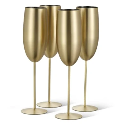Afbeelding van Oak &amp; Steel 4 Roestvrijstalen Champagneglazen met Geschenkdoos RVS (Mat Goud, 285ml) Elegant, Stevig en Onbreekbaar
