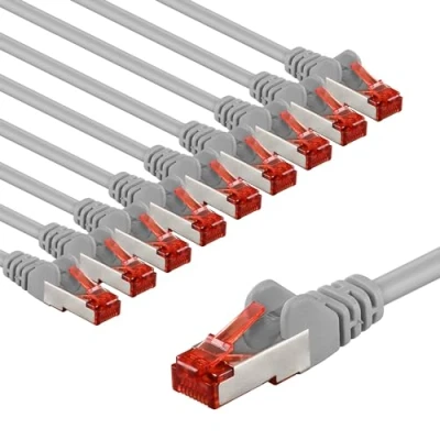 Afbeelding van goobay 65995 CAT6 netwerkkabel set van 10 / patchkabel afgeschermd S/FTP/CU ethernetkabel, PiMF, LSZH/Cat 6 kabel met Gbits/grijs/10 x 2 m