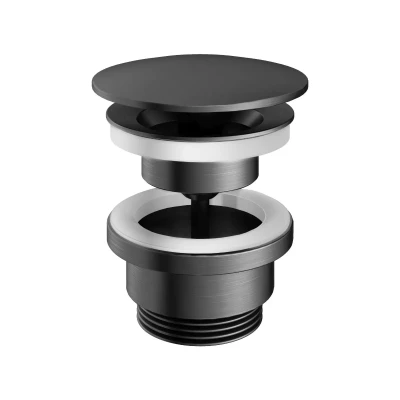 Afbeelding van HotBath Gal Allways open plug met schroef rond Geborsteld Gunmetal PVD P708BGP