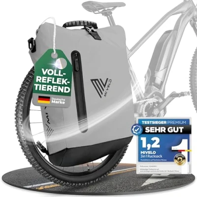 Afbeelding van Mivelo 3 in 1 fietstas rugzak schoudertas, waterdicht, 100% pvc vrij, met laptopvak, voor fietsbagagedrager, stuk, geel, 20 liter, volledig reflecterend, l