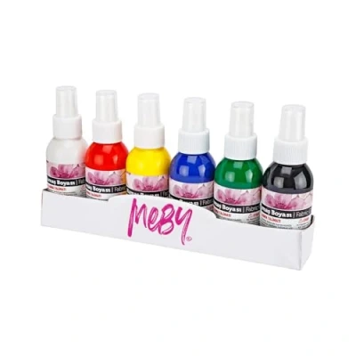 Afbeelding van Textielspuitverfset voor licht textiel 6 kleuren van elk 100 ml. T shirt in spuitflessen. Eenvoudige fixatie &amp; wasbaar tot 40 C. Creatieve effecten op stof (6 kleuren)