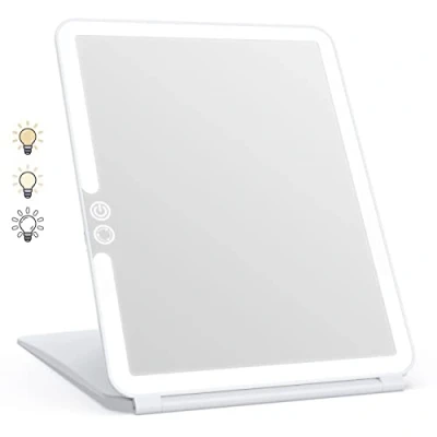 Afbeelding van WEILY make upspiegel met verlichting, 2000 mAh, USB oplaadbaar, verlichte upspiegel, touchscreen, 3 kleuren, verstelbaar, 72 ledlampen, compacte reisspiegel, cadeau voor meisjes en vrouwen (wit)