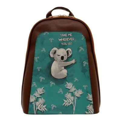 Afbeelding van DOGO Femme Cuir Vegan Brun Fait Main et Mode Sac à dos Koala Hug (Taba) Motif