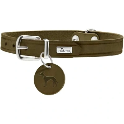 Afbeelding van HUNTER AALBORG hondenhalsband, leer, eenvoudig, robuust, comfortabel, 37 (XS S), olijf