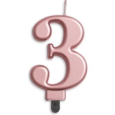 Afbeelding van Kaars 3 jaar Rose Goud Metallic 8cm