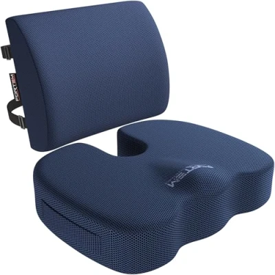 Afbeelding van FORTEM Zitkussen en Lendensteun voor Bureaustoel, Lendensteunkussen, Memory Foam Zitkussen, Antislip Zit Rugsteun Gaming, Autostoelkussen, Stoelkussen, XL