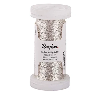 Afbeelding van Rayher 2426022 effectdraad, 0,25 mm ø, zilverkleurig, spoel 60 m, in SB zak, basismateriaal messing, fijne draad om te knutselen, binddraad, wikkeldraad, sieradendraad