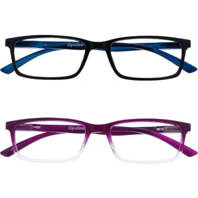 Afbeelding van Opulize See 2 Stuks Blauw Licht Blokkeert Bril Zwart Purper Computer Gamen Ontspiegeld Mannen Vrouwen BB9 15 +0,00