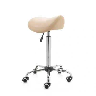 Afbeelding van Ergonomische zadelkruk op harde wieltjes chroom frame hoge gasveer beige ZenGrowth