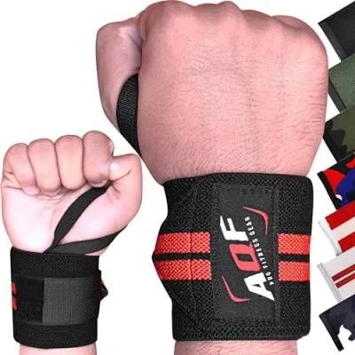 Afbeelding van AQF Power Weight Lifting Wraps Ondersteunt Gym Training Fist Straps Verkocht Als Pair &amp; One Size Fits All (Zwart Rood)