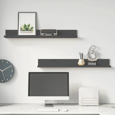 Afbeelding van Wandkasten 2 st 80x11x9 cm massief grenenhout grijs