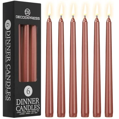 Afbeelding van DECO EXPRESS Kaarsen Set Klassieke Dripless Tapered Metallic Ongeparfumeerde 8H Brandtijd, Decoratieve Diner voor Restaurant Thuis Kerstmis (Metallic Koper, 6 Pack)