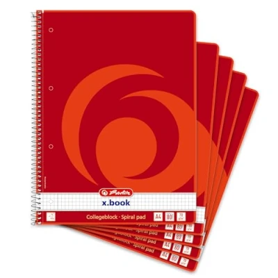 Afbeelding van Herlitz 10834117 Collegeblok A4, 80 vellen geruit met rand links, 70 g/m2, 5 stuks