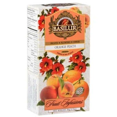 Afbeelding van BASILUR Fruit Infusions Vruchtenthee zonder cafeïne met sinaasappel , perzik en citroenaroma 25x2g