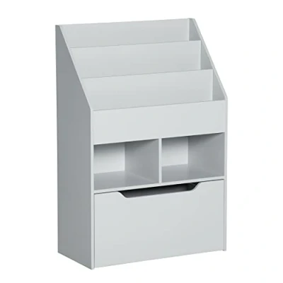 Afbeelding van HOMCOM Boekenkast met meerdere vakken, 3 planken, 2 nissen, grote lade, hout, grijs