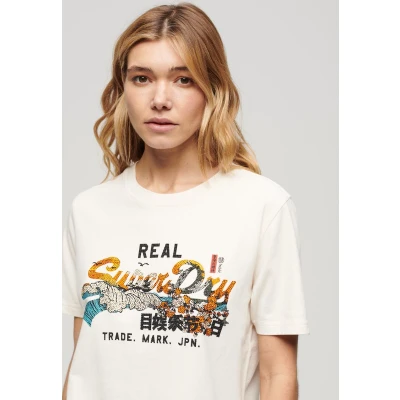 Afbeelding van Superdry Tokyo Relaxed Tshirt print, Dames, Maat: 36, Cream