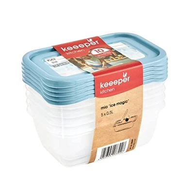 Afbeelding van keeeper Mia Magic Ice, diepvriesdozenset, 5 delig, herbeschrijfbaar deksel, x 500 ml, 15,5 10,5 6 cm, Nordic Blue