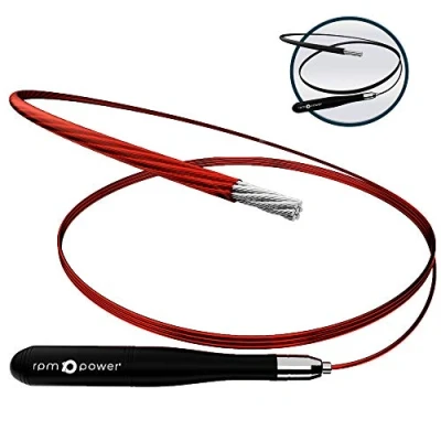Afbeelding van RPM Power Touw, in lengte verstelbaar springtouw, professioneel springtouw voor gewichtsverlies, cardio, kracht en coördinatie (zelfvergrendelende handgrepen, 2 x kabels draagtas)