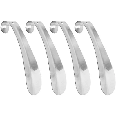 Afbeelding van COM FOUR® 4x schoenlepel van roestvrij staal met kort handvat ideaal voor op reis aankleedhulp metalen schoenen 15 cm (04 stuks 15cm)