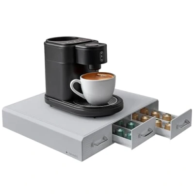 Afbeelding van Navaris koffiecups houder met 3 lades Capsulehouder voor tot 48 koffie cups Compatibel Nespresso en andere standaard capsules Grijs