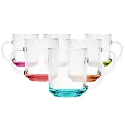 Afbeelding van Glasmark KROSNO, 230ml, Set van 6 stuks, glazen mokken, met handvat, gekleurde bodem, theeglas, mok, mok oor, klassieke en universele stijl