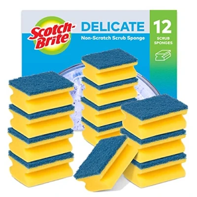 Afbeelding van Scotch Brite Delicate niet kras spons schuursponsje, 12 stuks ideale dagelijkse afwasspons, gebruik op stick kookgerei en glas
