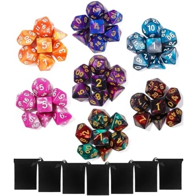 Afbeelding van TIDEVAN Polyedrische Dobbelstenen,7 x 7 Sets 49 stuk Sveelvlakspel Dobbelstenen Set met Trekkoord Zakken Tafelrollenspellen,voor Dungeons&amp;Dragons RPG MTG DND Tafelspel D4 D8 D10 D12 D20