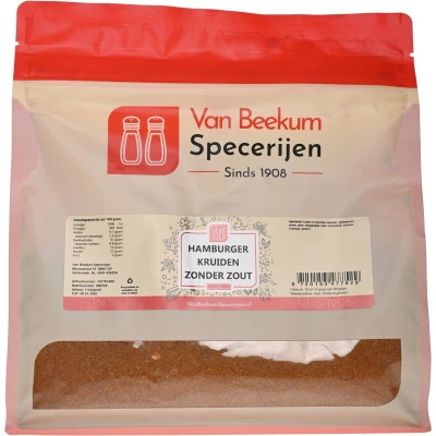 Afbeelding van Van Beekum Specerijen Hamburger Kruiden Zonder Zout 1 kilo (hersluitbare stazak)