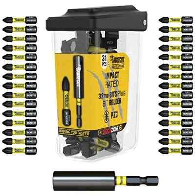 Afbeelding van 31 x SabreCut SCRPZ33231B 32 mm PZ3 en 60 slagbithouder Magnetische slagschroevendraaier Bitsset Single Ended Pozi Pozidriv Compatibel met Dewalt Milwaukee Bosch Makita anderen