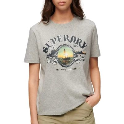 Afbeelding van Superdry Vrouwen Travel Souvenir T shirt met Relaxte Pasvorm Lichtgrijs Grootte: 36