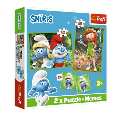 Afbeelding van Trefl Smurfen, Vrolijk spelende Smurfen 3 in 1: 2x Puzzel + Memory spel, 30 en 48 stukken, Verschillende moeilijkheidsgraden, 24 memo&#039;s, Plezier voor kinderen vanaf jaar