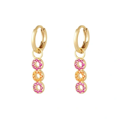 Afbeelding van Earrings three circles Sparkle collection Yehwang Oorbellen One size Goud/Roze/Oranje